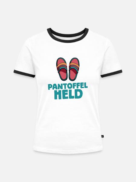Pantoffelheld - Frauen Kontrast-T-Shirt - Weiß/Schwarz