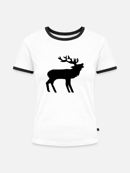 Hirsch - Frauen Kontrast-T-Shirt - Weiß/Schwarz