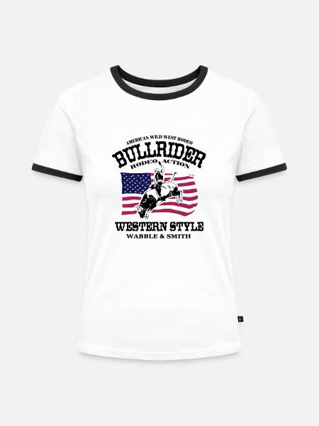 Western Rodeo - Bullrider - Frauen Kontrast-T-Shirt - Weiß/Schwarz