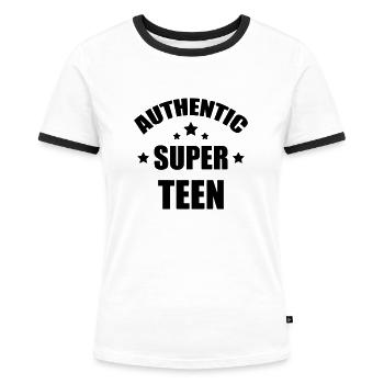 Teenager / Jugendliche / Jugendlicher / Kind - Frauen Kontrast-T-Shirt - Weiß/Schwarz - Vorne - Selfina (174cm)