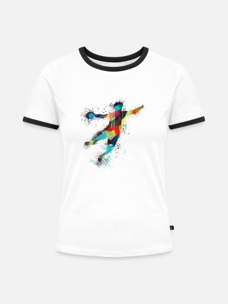 Handball, handballer, Beachhandball,Graffiti,bunt - Frauen Kontrast-T-Shirt - Weiß/Schwarz