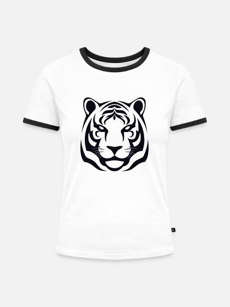 Felin Dschungel-Tigerkopf - Frauen Kontrast-T-Shirt - Weiß/Schwarz