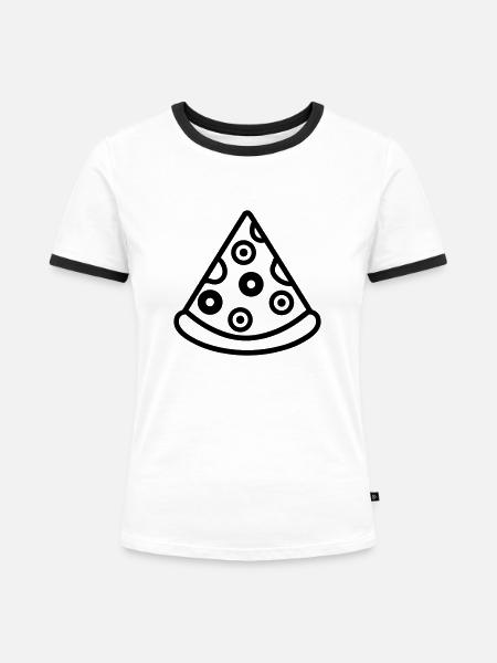 Pizzastück - Frauen Kontrast-T-Shirt - Weiß/Schwarz