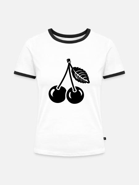 Kirsche - Frauen Kontrast-T-Shirt - Weiß/Schwarz