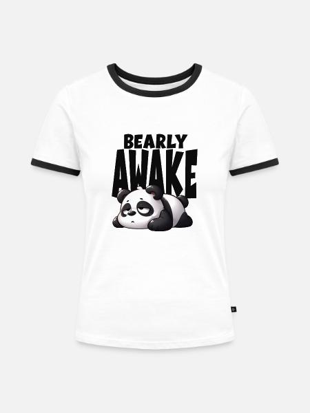 Pandabär wach - Frauen Kontrast-T-Shirt - Weiß/Schwarz