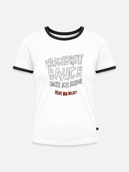 Waschbrettbauch - Frauen Kontrast-T-Shirt - Weiß/Schwarz