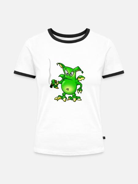 smoking dragon - Frauen Kontrast-T-Shirt - Weiß/Schwarz