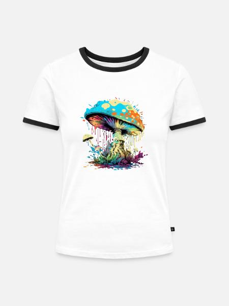 Psychedelischer Pilz - Frauen Kontrast-T-Shirt - Weiß/Schwarz