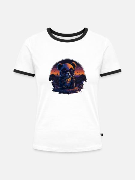 SÜßER PANDABÄR RETRO DESIGN - Frauen Kontrast-T-Shirt - Weiß/Schwarz