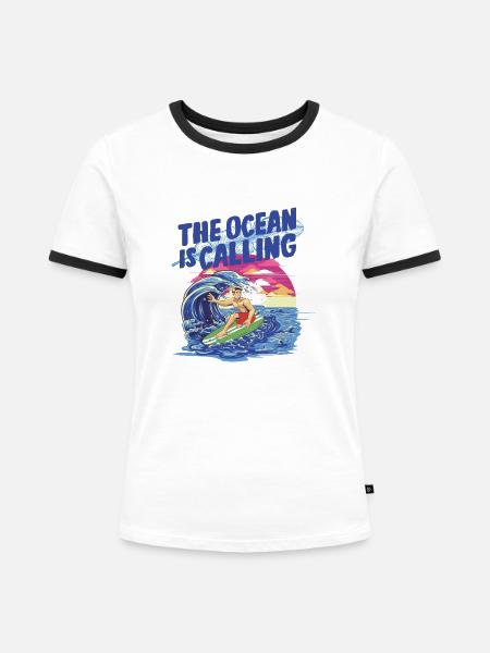 Ocean Design - Frauen Kontrast-T-Shirt - Weiß/Schwarz