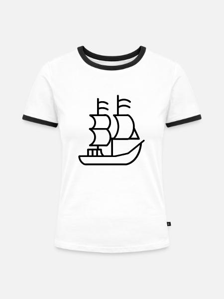 Piratenschiff - Frauen Kontrast-T-Shirt - Weiß/Schwarz