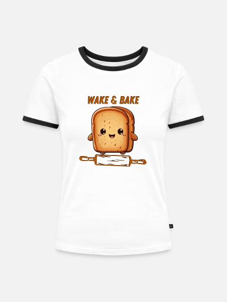 Wake Bake - Frauen Kontrast-T-Shirt - Weiß/Schwarz