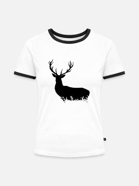 Deer - Hirsch - Frauen Kontrast-T-Shirt - Weiß/Schwarz