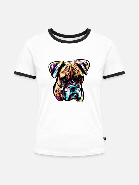 Boxer Dog Kunst - Frauen Kontrast-T-Shirt - Weiß/Schwarz