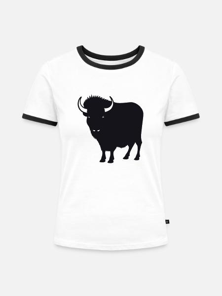 Büffel - Frauen Kontrast-T-Shirt - Weiß/Schwarz