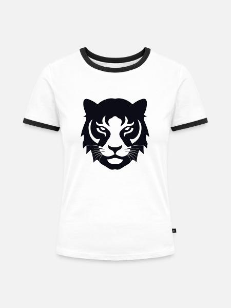 Felin Dschungel-Tigerkopf - Frauen Kontrast-T-Shirt - Weiß/Schwarz