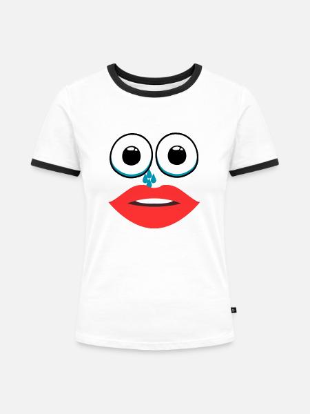 Frau mit weinendem Lippenstift - Frauen Kontrast-T-Shirt - Weiß/Schwarz