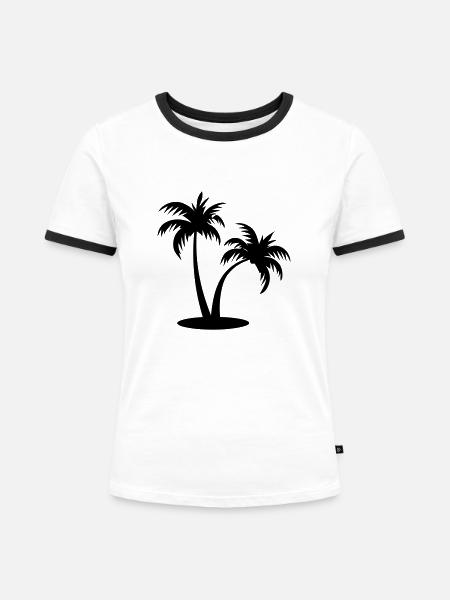 Palme - Frauen Kontrast-T-Shirt - Weiß/Schwarz