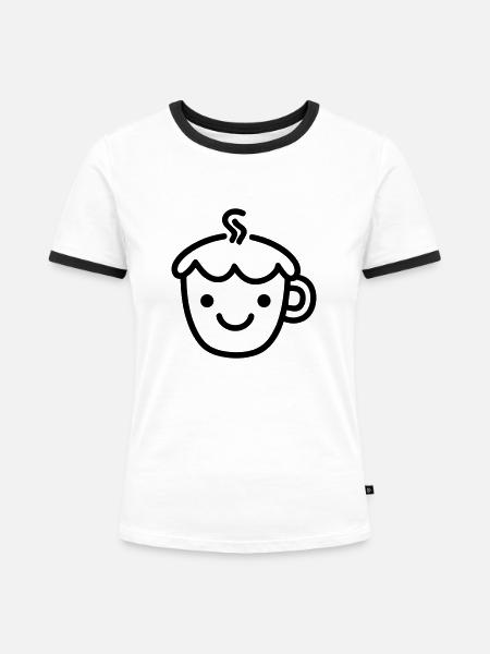 Kaffeebecher - Frauen Kontrast-T-Shirt - Weiß/Schwarz
