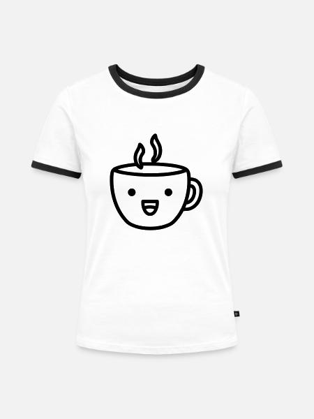Kaffeebecher - Frauen Kontrast-T-Shirt - Weiß/Schwarz