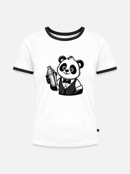 Panda Barkeeper Shaker - Frauen Kontrast-T-Shirt - Weiß/Schwarz