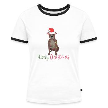 American Bulldog, Bully, Weihnachten, Christmas - Frauen Kontrast-T-Shirt - Weiß/Schwarz - Vorne - Selfina (174cm)