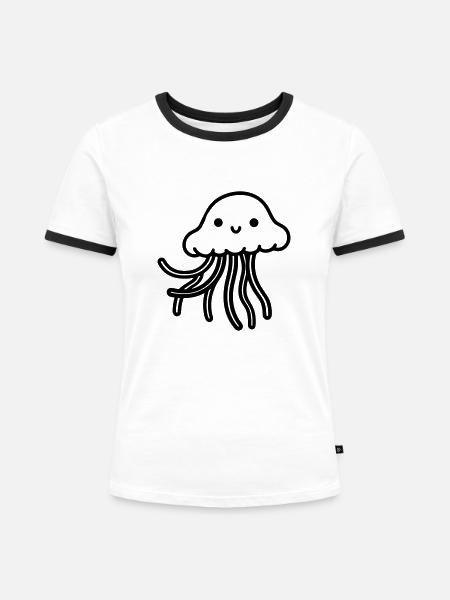 Qualle - Frauen Kontrast-T-Shirt - Weiß/Schwarz