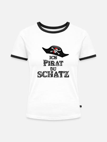 Ich Pirat Du Schatz - - Frauen Kontrast-T-Shirt - Weiß/Schwarz