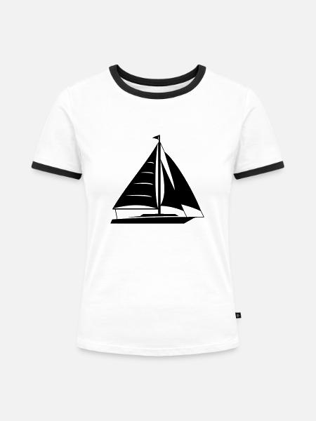 Segelboot - Frauen Kontrast-T-Shirt - Weiß/Schwarz