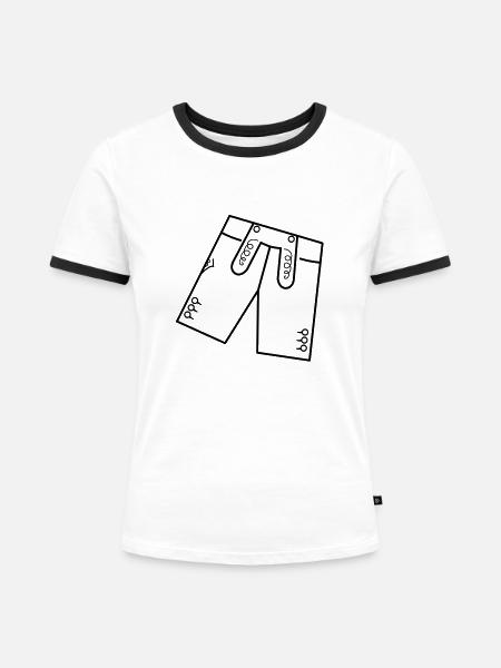 Lederhose - Frauen Kontrast-T-Shirt - Weiß/Schwarz