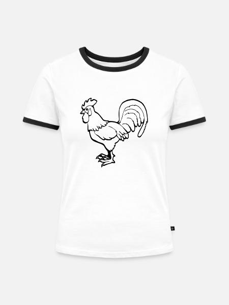 Hahn bauernhof - Frauen Kontrast-T-Shirt - Weiß/Schwarz