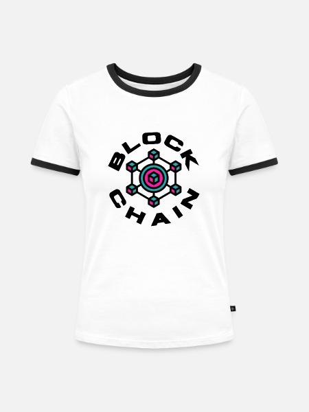 BlockChain - Frauen Kontrast-T-Shirt - Weiß/Schwarz