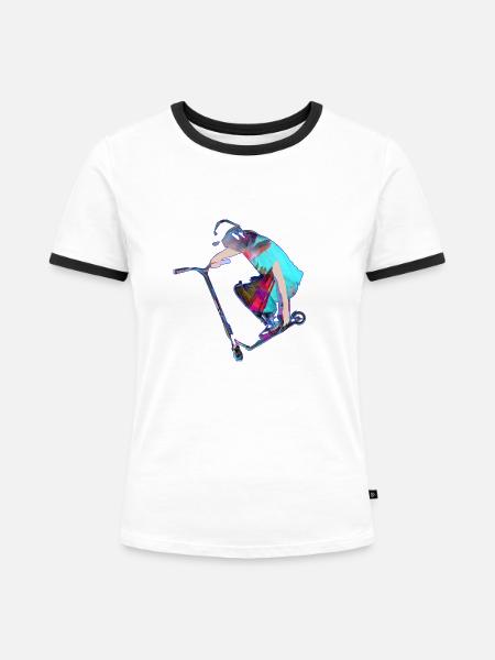 Stuntscooter,Trickscooter,tricks,stunt,e-scooter,s - Frauen Kontrast-T-Shirt - Weiß/Schwarz