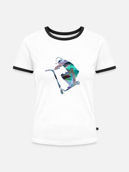 Stuntscooter,Trickscooter,tricks,stunt,e-scooter, - Frauen Kontrast-T-Shirt - Weiß/Schwarz