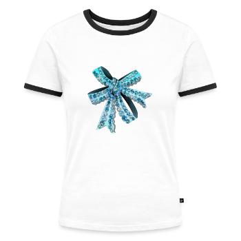 Blaue Schleife - Frauen Kontrast-T-Shirt - Weiß/Schwarz - Vorne - Selfina (174cm)