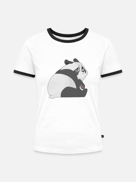 Trauriger Panda - Frauen Kontrast-T-Shirt - Weiß/Schwarz
