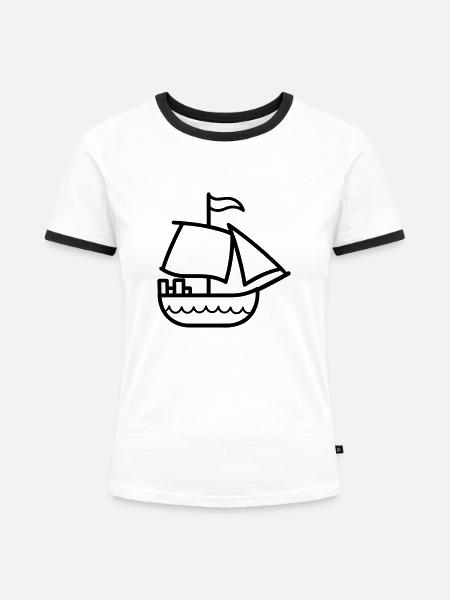 Piratenschiff - Frauen Kontrast-T-Shirt - Weiß/Schwarz