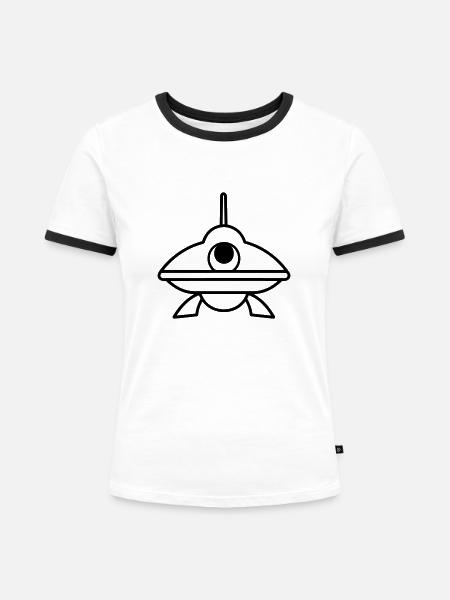 fliegende Untertasse - Frauen Kontrast-T-Shirt - Weiß/Schwarz