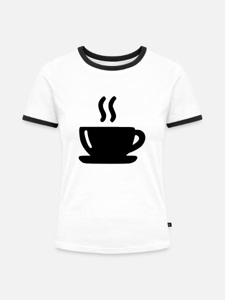 Kaffeebecher - Frauen Kontrast-T-Shirt - Weiß/Schwarz