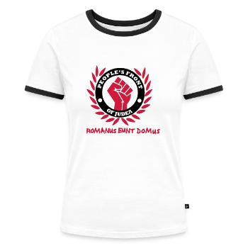 Peolpes Front of Judea - Frauen Kontrast-T-Shirt - Weiß/Schwarz - Vorne - Selfina (174cm)