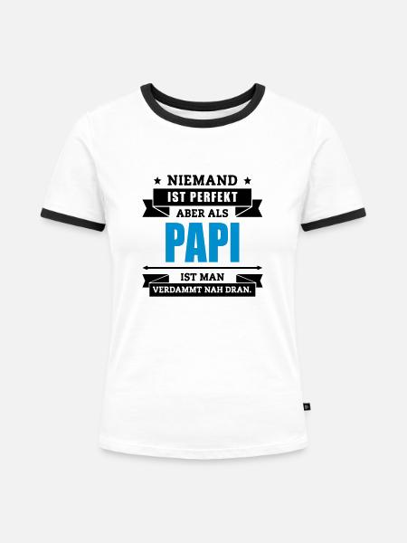 Funshirt Papi - Frauen Kontrast-T-Shirt - Weiß/Schwarz