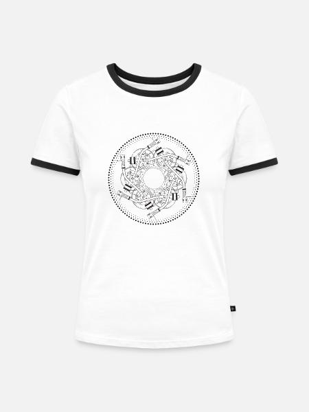 Mandala Drehscheibe 1210 - Frauen Kontrast-T-Shirt - Weiß/Schwarz