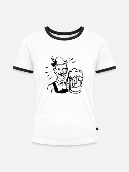 retro guy with beer - Frauen Kontrast-T-Shirt - Weiß/Schwarz