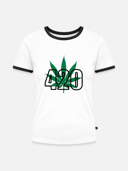420 Cannabis - Frauen Kontrast-T-Shirt - Weiß/Schwarz