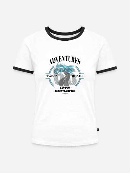 66Adventures - Let's Explore - Frauen Kontrast-T-Shirt - Weiß/Schwarz
