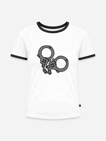 handcuffs design - Frauen Kontrast-T-Shirt - Weiß/Schwarz