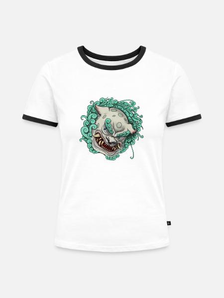 Tibetischer Schneelöwe - Frauen Kontrast-T-Shirt - Weiß/Schwarz