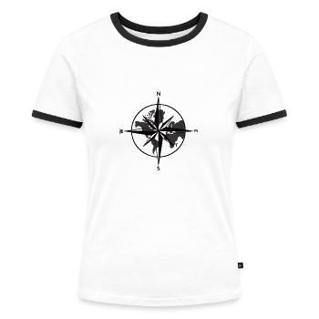 Kompass Weltkarte - Frauen Kontrast-T-Shirt - Weiß/Schwarz - Vorne - Selfina (174cm)