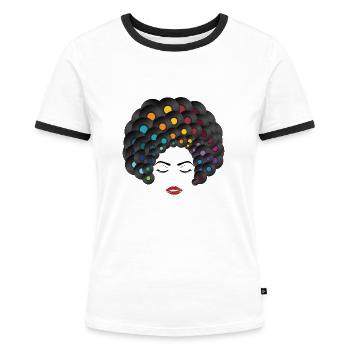 Vinyl Queen - Frauen Kontrast-T-Shirt - Weiß/Schwarz - Vorne - Selfina (174cm)