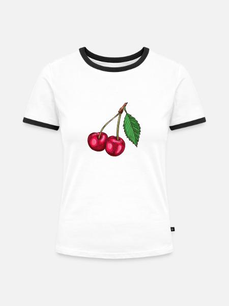 MEINE KIRSCHE - Frauen Kontrast-T-Shirt - Weiß/Schwarz